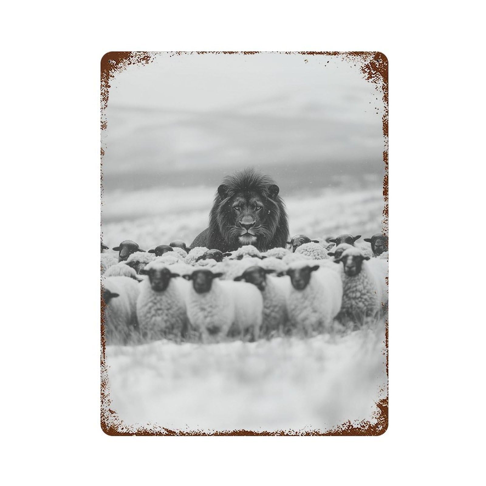 xiaoxiaoshen Lion Among Sheep Print Wall Decor Art Metal Tin Poster Modern Home Decor Art Home Bar Shop Decorations Vintage Sign 40x30cm