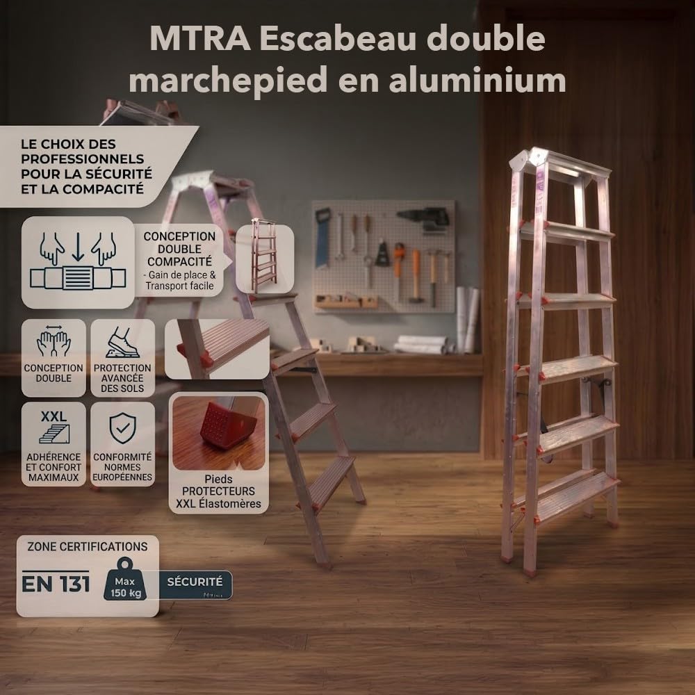MTRA Escabeau Double marchepied en Aluminium 7 marches