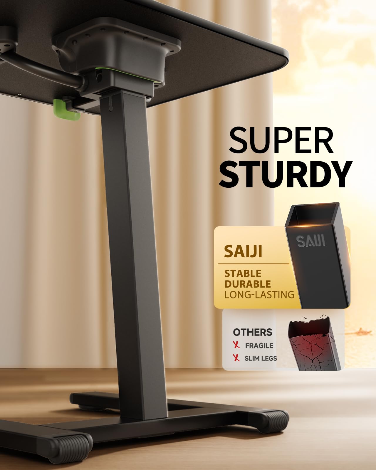 SAIJI Stabiler TV-Tablett mit Rollen, robuste Metall-TV-Tabletts zum Essen auf der Couch, höhenverstellbarer Schreibtisch für Bett, Sofa, Liege, tragbare kleine faltbare Tische