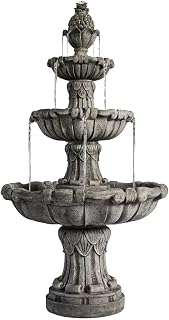 XBrand 58.3" 3-Tier Freestanding Outdoor Water Fountain with Classic Leaf Design, Bird Bath & Pump - Garden Patio Decor