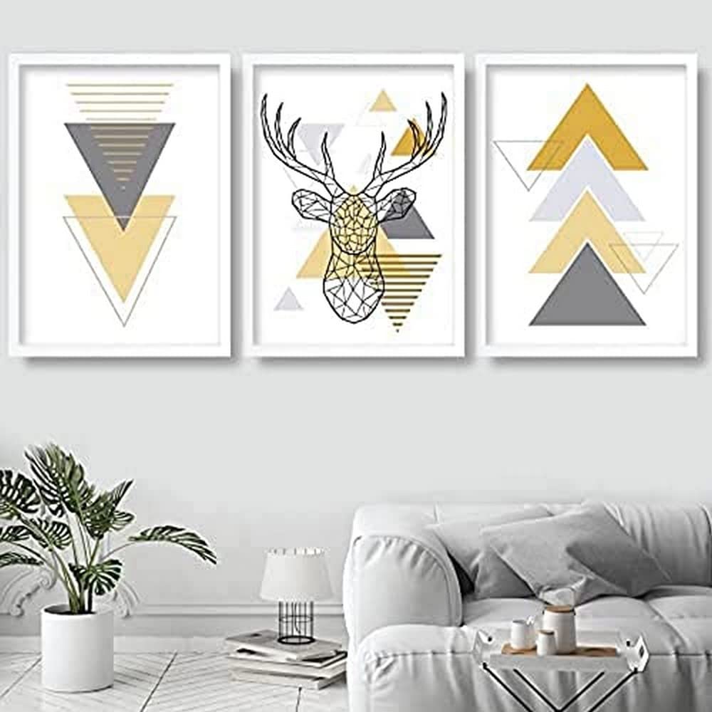 Artze Wall Art Scandinavian Geometric Art Print with Stag 3Piece Set