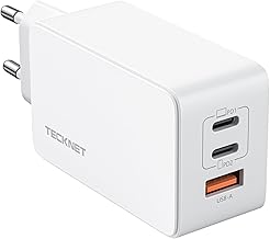 TECKNET USB C Ladegerät 65W 3-Port PPS Schnellladegerät, USB C Netzteil kompatibel mit MacBook Pro/Air, iPad Air, iPhone 16/16 Pro Max/15, Galaxy S24 Ultra, Pixel (Weiß)