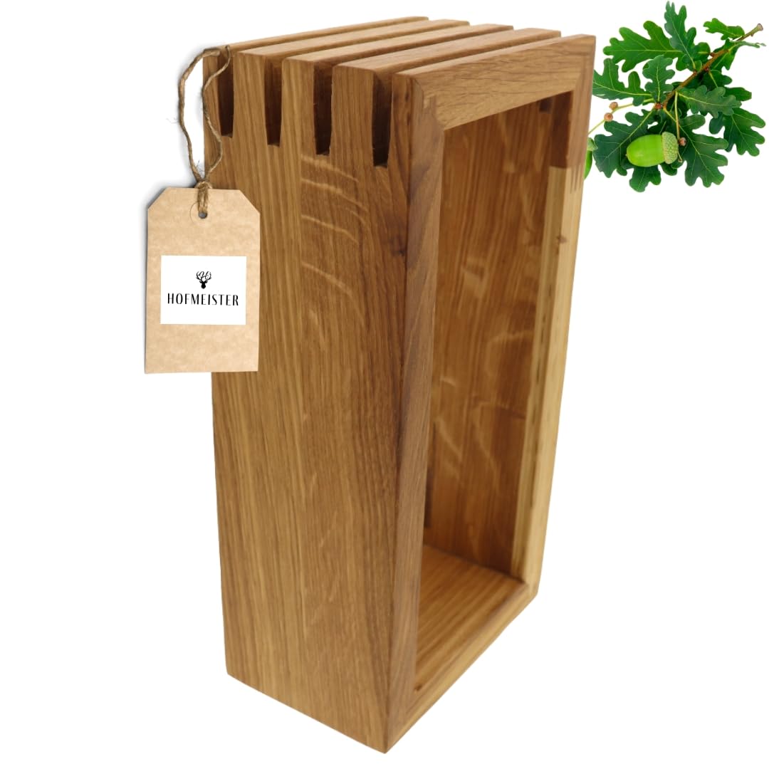HOFMEISTER® Messerblock aus Eiche 24x12x8 cm – massiver Holz Messerblock mit Schlitzen – sicherer Messerhalter, rutschfest & handgefertigt – stilvolle Aufbewahrung für Küchenmesser