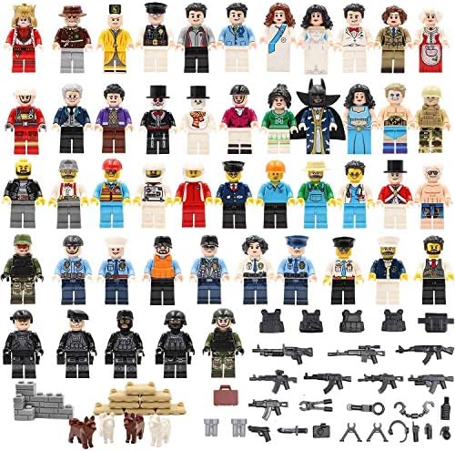 MALUNGMA Education Community Minifigures Set of 44 Action Mini Figures + Weapons Set Building Bricks Community Mini People and Accessories