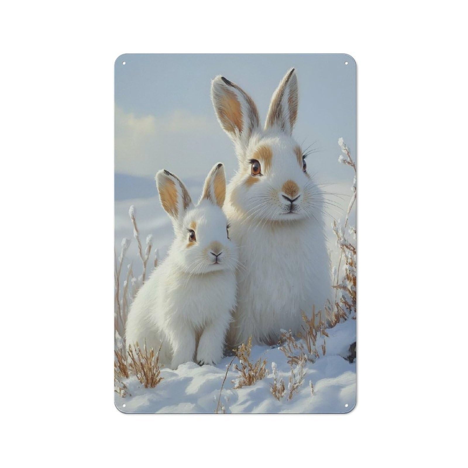 Junmoney Style-18 Classic Two White Rabbits In Snowy Field Metal Wall Sign 30X20cm, Pub Wall Decor For Diner, Restaurant, Shed Or Kitchen