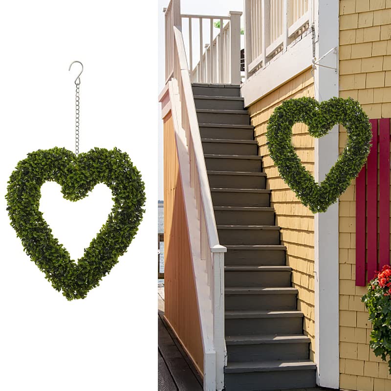 Warmiehomy Artificial 42cm Boxwood Heart Topiary Door Hanging Wreath For Wedding Decor Valentines Decorations Indoor/Outdoor Holiday and other Special Event Decoration With Hanging Chain