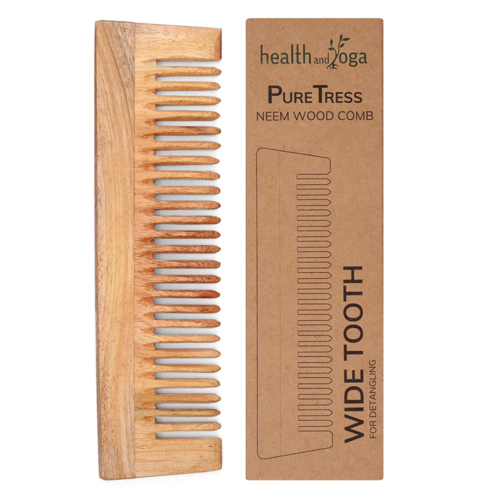 HealthAndYoga™ PureTress Handcrafted Neem Wood Comb – Comb for Women and Men - Non-Static and Eco-Friendly – Versatile for Curly and Wet Hair -7 inch