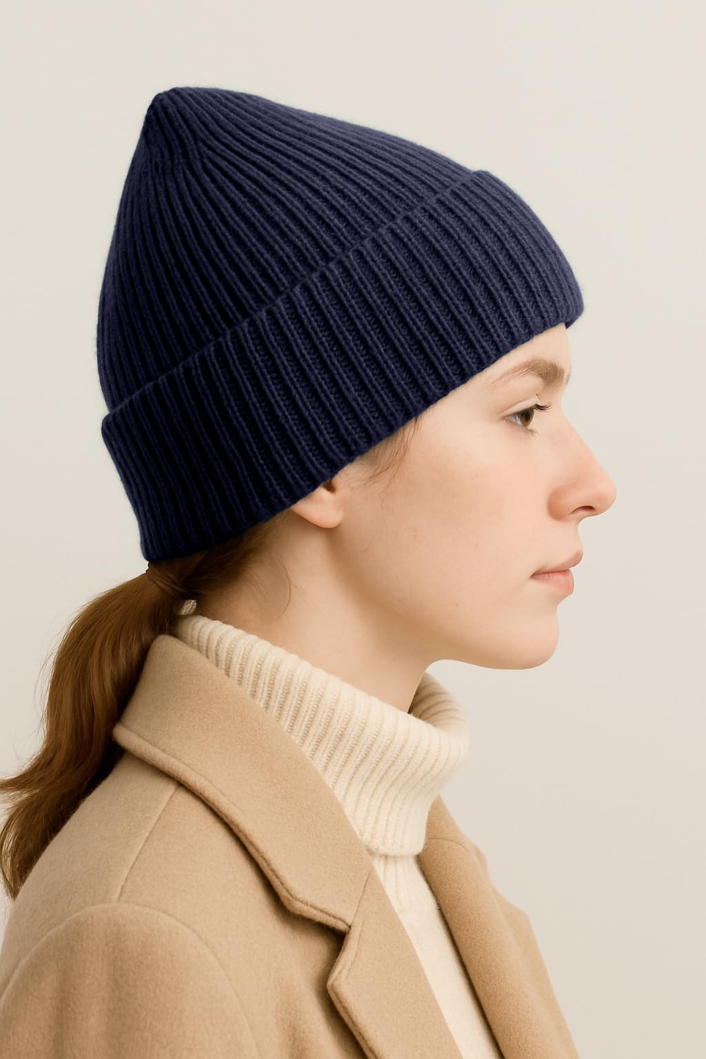 Berretto in Maglia al 100% in Lana con Risvolto - Cappello a Coste 1X1 - Made in Italy - Prodotto Artigianale - Uomo/Donna