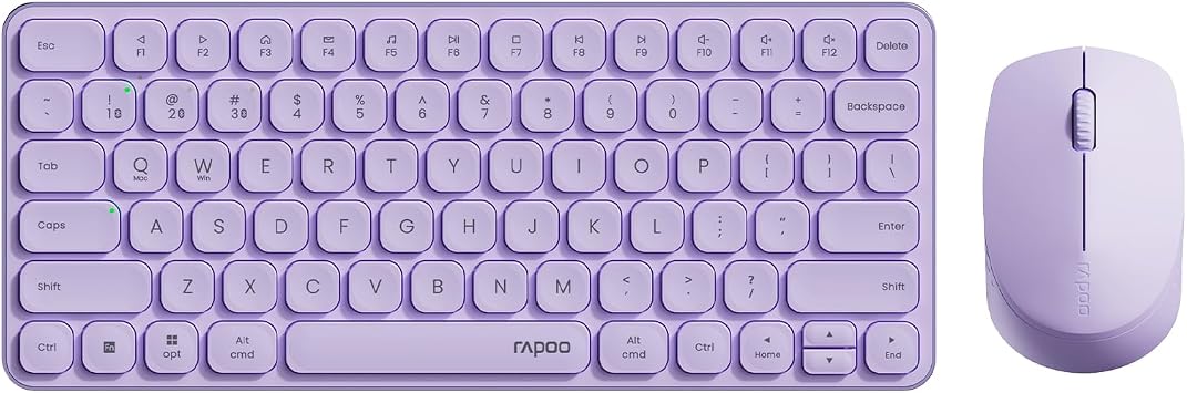 Rapoo Multi-Device Keyboard and Mouse Combo, 2.4GHz/Bluetooth 5.0/4.0 Wireless Keyboard & Mouse Set for Windows/Mac/Linux/Chrome, Support 4 Devices, Low-Profile Silent Click, Battery Powered, Purple