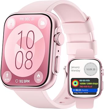 Smart Watch for Men Women, Bluetooth Call, 120+ Sports Modes, Sleep Tracking, Step & Calorie Counter, Water Resistant Smartwatch for Android iPhone Pink