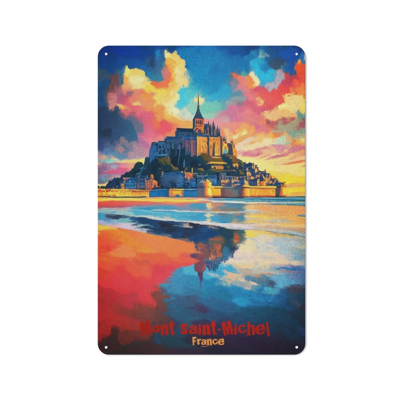 Junmoney Mont Saint Michel Art Retro Vintage Metal Sign 30X20cm, Small Space Decor For Hallway, Home Bar, Garage Or Study