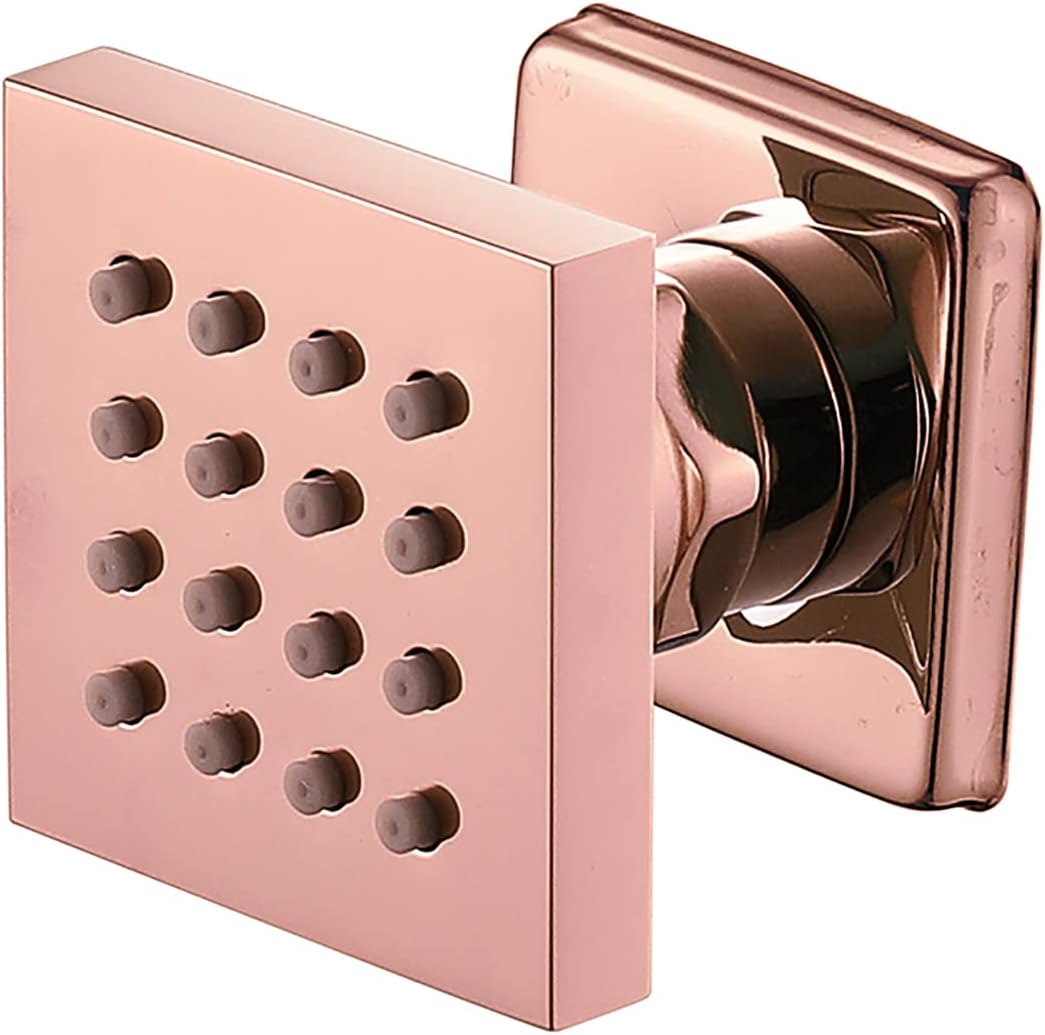 Shower Body Spray Massage Jet Rose Gold Body Spray Jet Brass Adjustable Shower Side Jets Square Shower Head Sprayer Wall Mount Bathroom Shower Accessories, 50x50mm,2 Pack