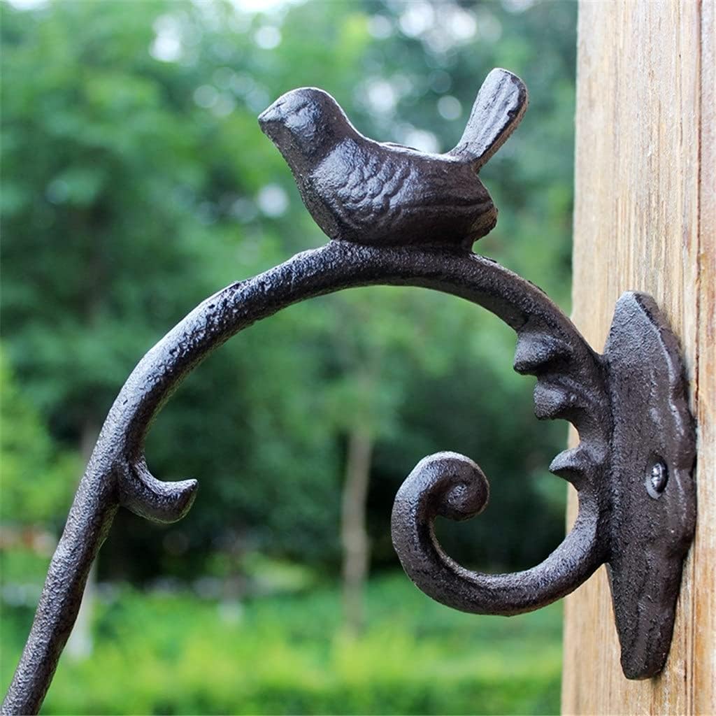 Vintage Black Cast Iron Wall Mounted Hooks with Bird Figurines Decor on for Hanging Flower Pot or Candle Lantern Outdoor