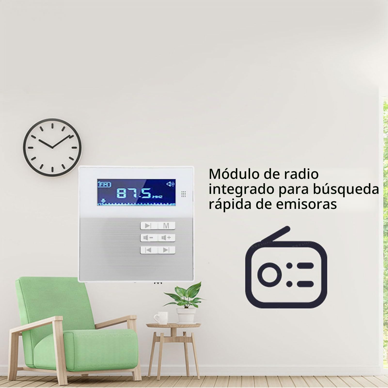 Amplificador De Música para Montaje En Pared, con Bluetooth 5.3, Mando A Distancia por Infrarrojos Inalámbrico, Pantalla LCD De 2,4 Pulgadas, Conexión para 4 Altavoces