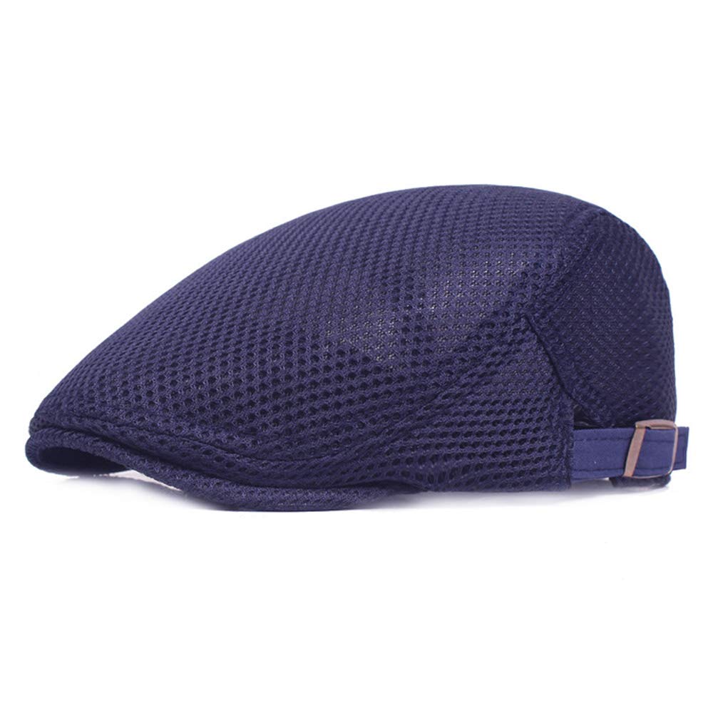 Yanjay Store Mens Mesh Summer Newsboy Beret Hat Breathable Ivy Cap Cabbie Flat Hats (Dark Blue)