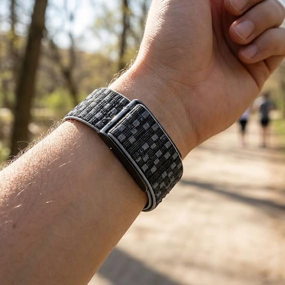 Active-Weave Loop Band/strap Compatible with Amazfit Helio Smart Tracker | Adjustable Lightweight Replacement Wristband with Integrated Metal Frame Bumper Case