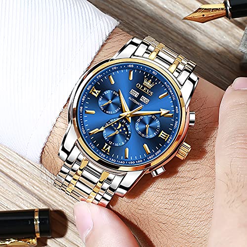 Image of OLEVS Automatic Men Watch Self Winding Mechanical Luxury Dress Moon Phase Stainless Steel Waterproof Luminous Calendar Wrist Watch