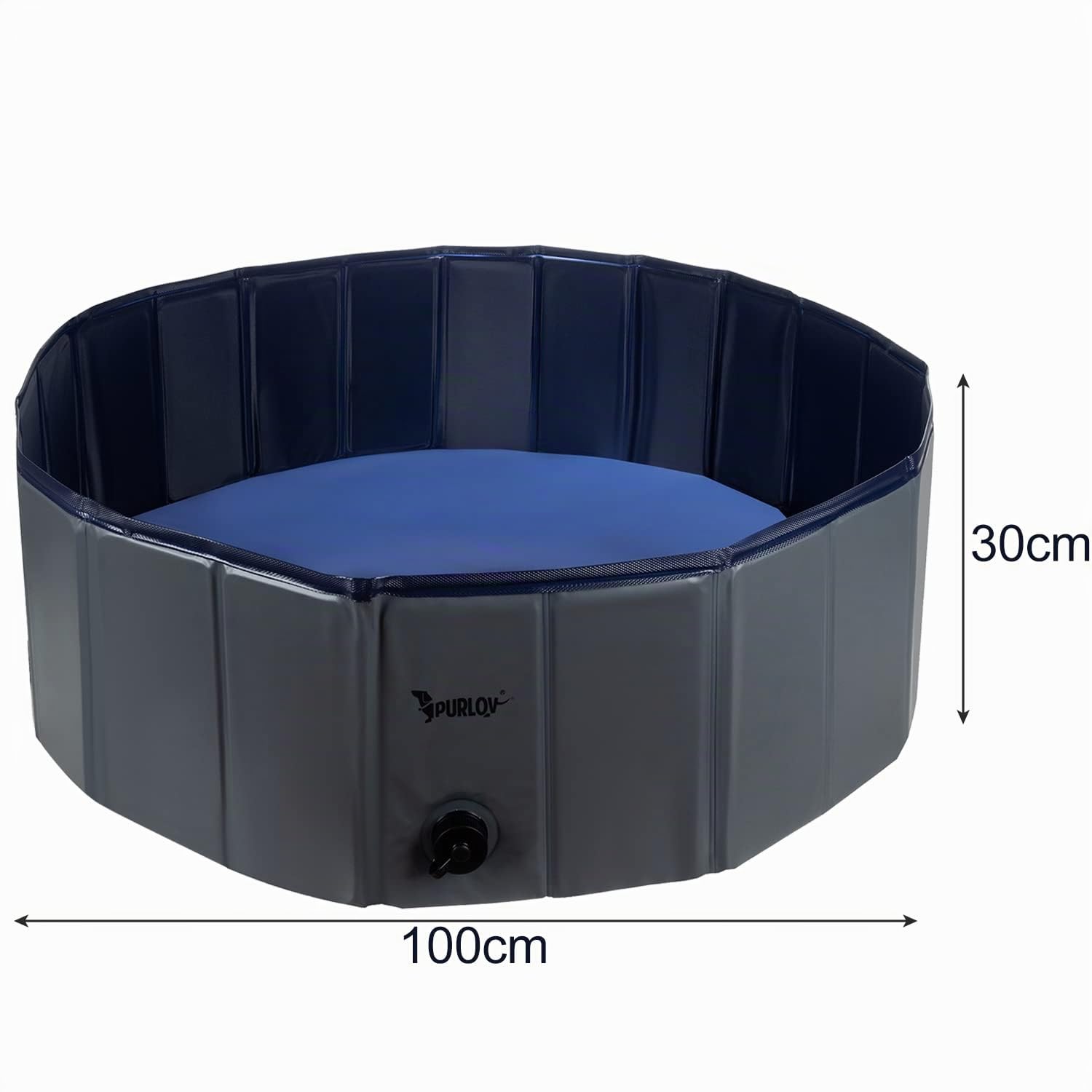 Grande piscina pieghevole per cani, 100 x 30 cm, piscina da giardino antiscivolo con valvola di scarico, capacità 230 litri, ideale per 1-2 cani