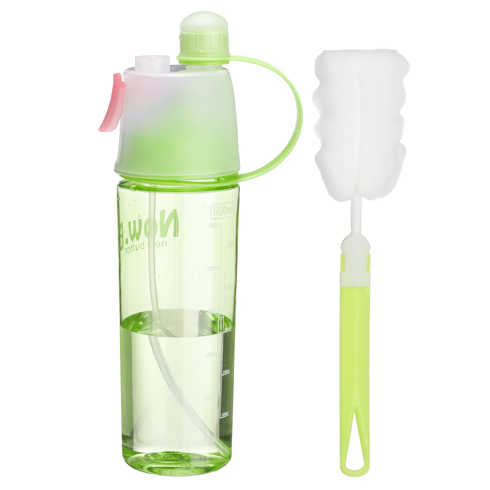 sourcing map Misting Water Bottle 20 oz Leakproof Lightweight 2 in 1 Mist & Sip Sports Water Bottle with Clearing Brush for Sport Gym Camping Travel Cold Drink, Green