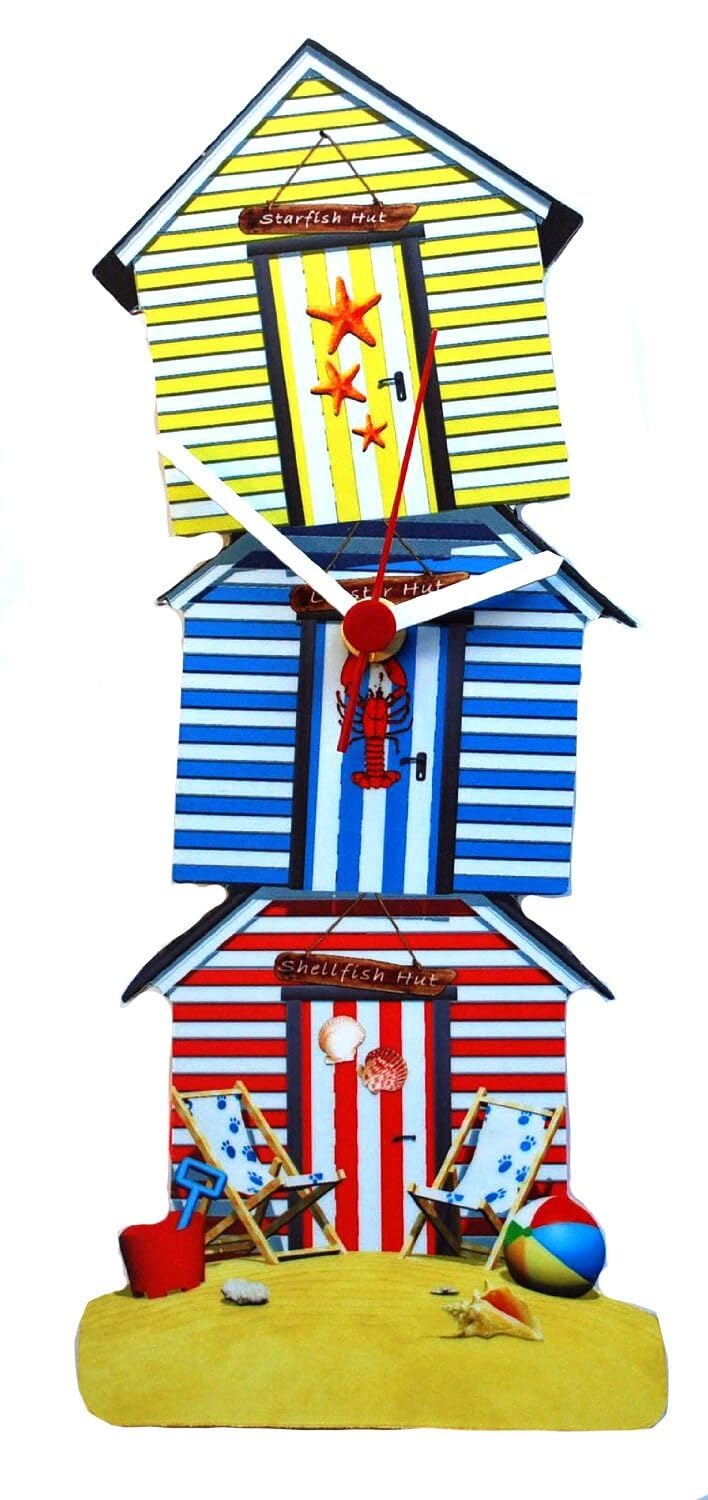 D&A Gifts Stack Beach Hut Clocks - Seaside Bathroom Clock BHSTACK