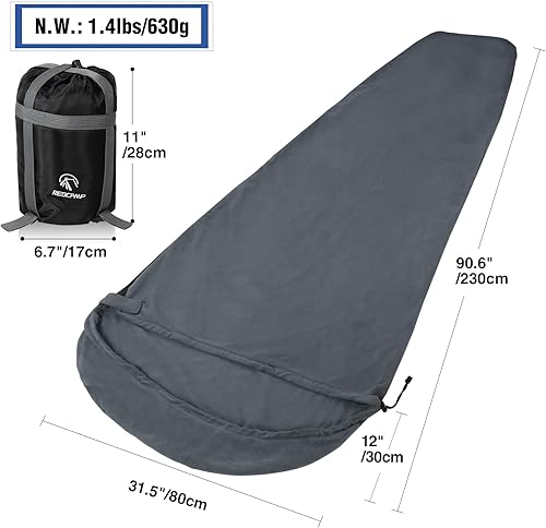 Miniatura 2 de REDCAMP Forro polar para saco de dormir Mummy con capucha, ideal para adultos, clima cálido o frío, 90 pulgadas de largo, tamaño completo, con