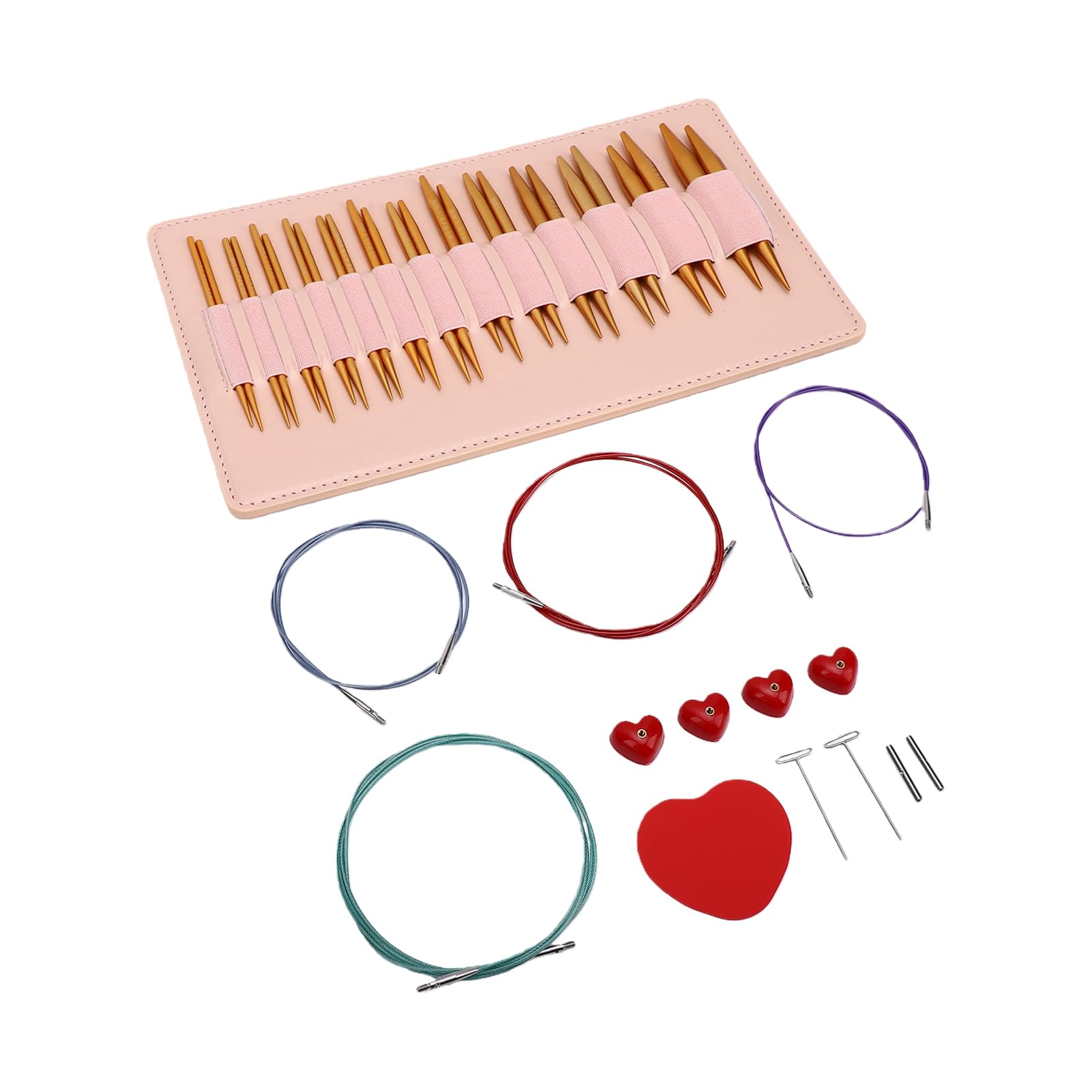 OEBUAFI Set di Ferri da Maglia Intercambiabili, Aghi Circolari in Alluminio | 13 Misure, 4 Cavi Flessibili 40-100 Cm, Alluminio Liscio, Punte Affusolate
