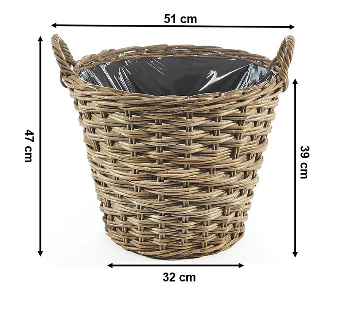 Kobolo Pflanzkorb USINA rund Grauer Rattankorb mit Folie 51x51x47 cm