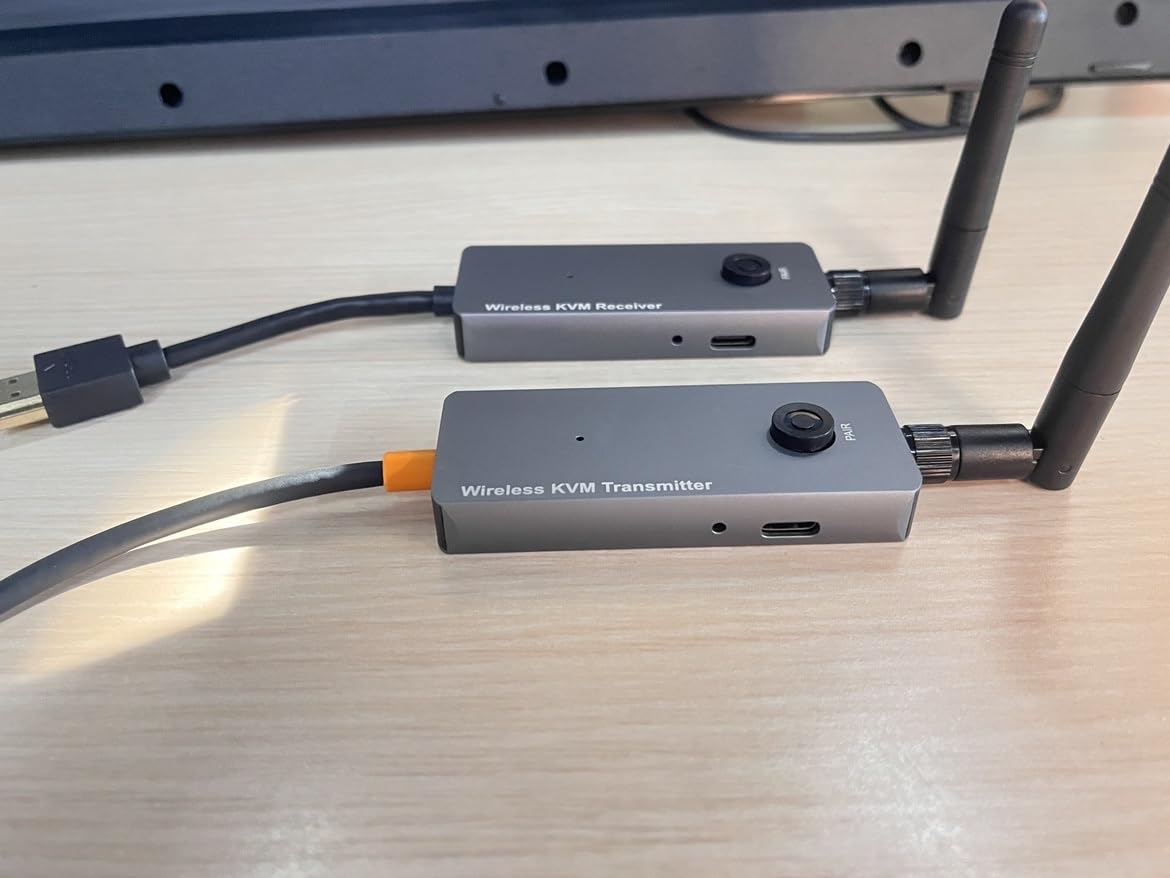 Bezprzewodowy nadajnik i odbiornik KVM USB-C na HDMI 200 m, 1080P przy 60 Hz, bezprzewodowy przedłużacz USB KVM dalekiego zasięgu, obsługa ekranu i rozszerzenie sygnału klawiatury/myszy, szybkie