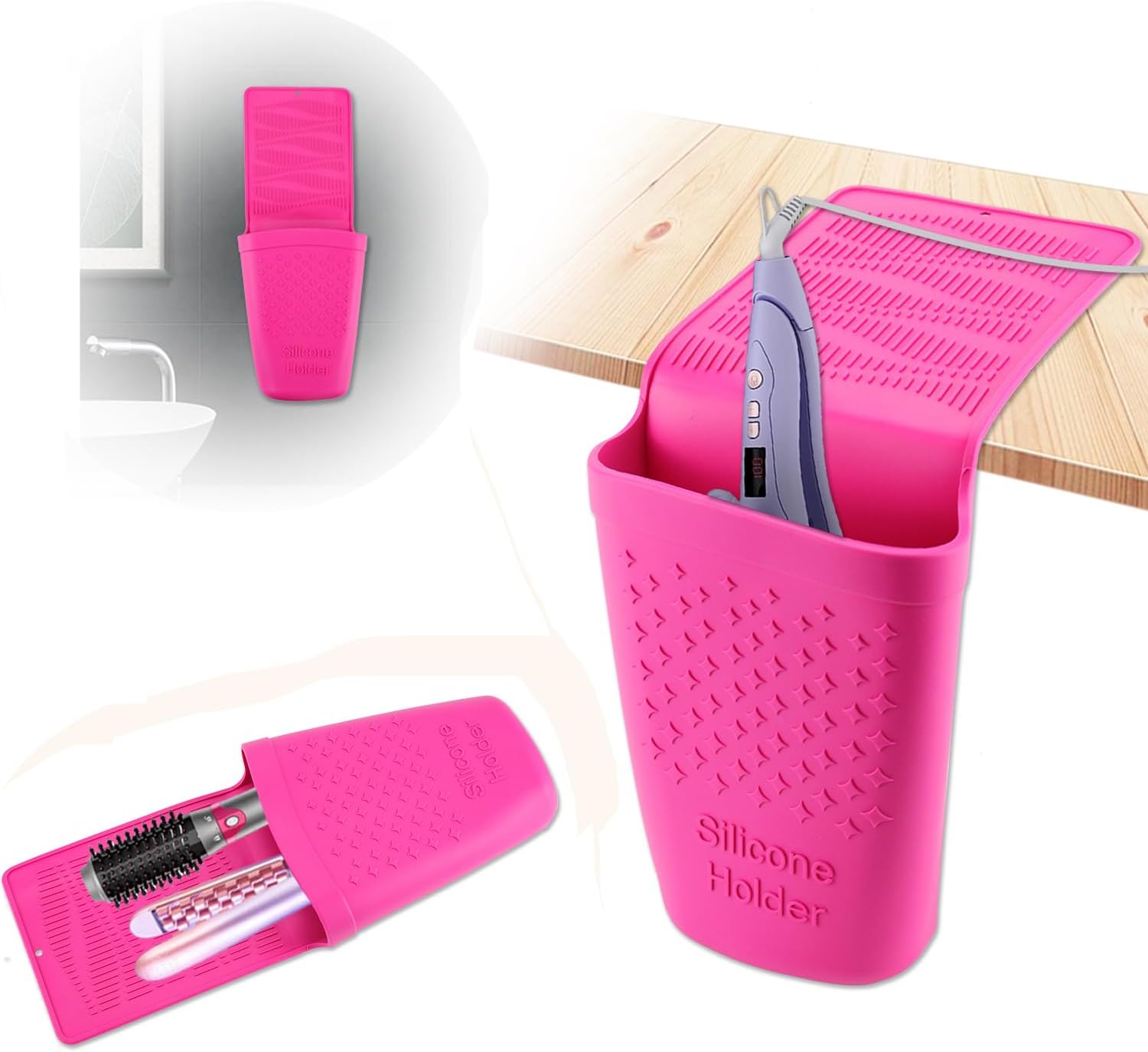 zxbaers Hot Iron Holster, Silicone Hot Hair Tools Holder with Suction Cup, Hair