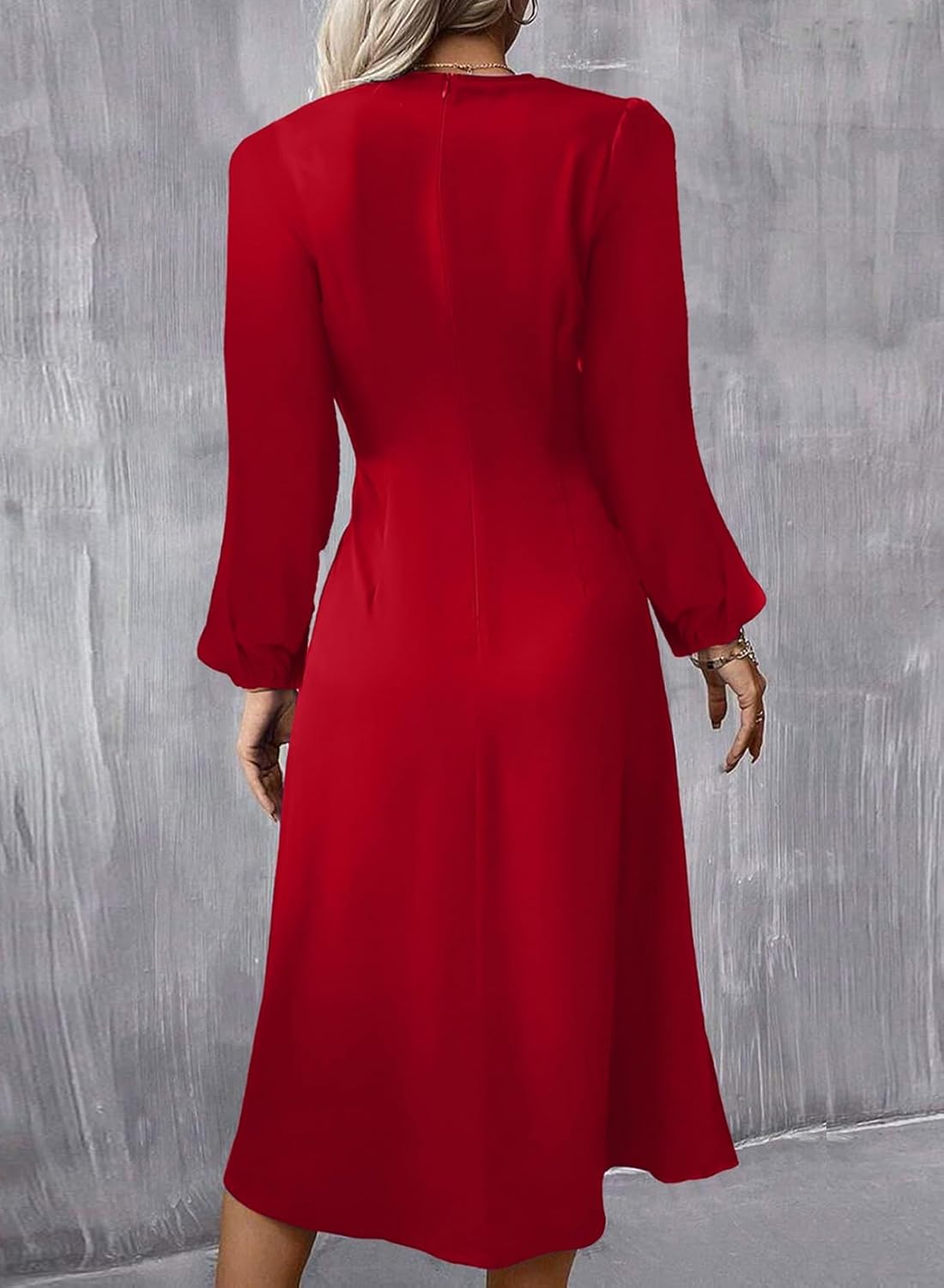 Happy Sailed Women's Long Sleeve Ruched Waist Flowy A Line High Low Midi Cocktail Party Dress - Image 3