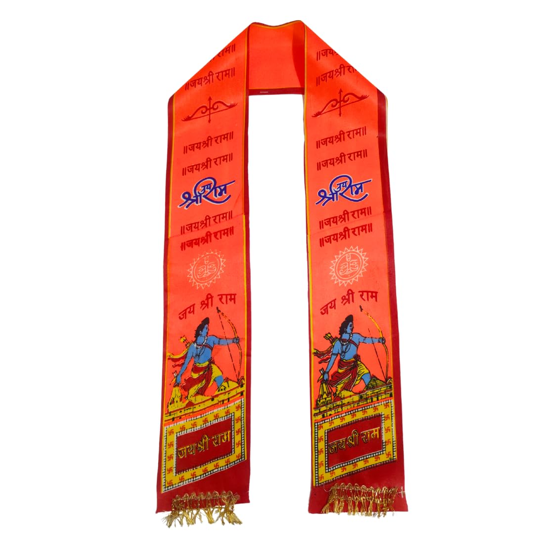 Ram lala Patka for Men, Women l Jai Shri Ram Gamcha l Gamcha Satin Orange l 57 Inch Size Patka Saffron l Ram lala Printed Scraf-image-37