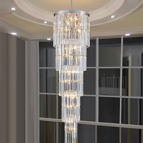 Luxury Modern Long Staircase K9 Chandeliers Silvery Top Design 10-Tier
