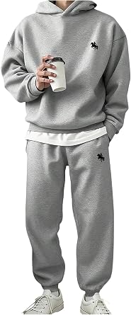 VIPWOLF Mens 2 Piece Sweat Set Long Sleeve Graphic Hoodie Sweatshirts and Drawstring Joggers Tracksuits