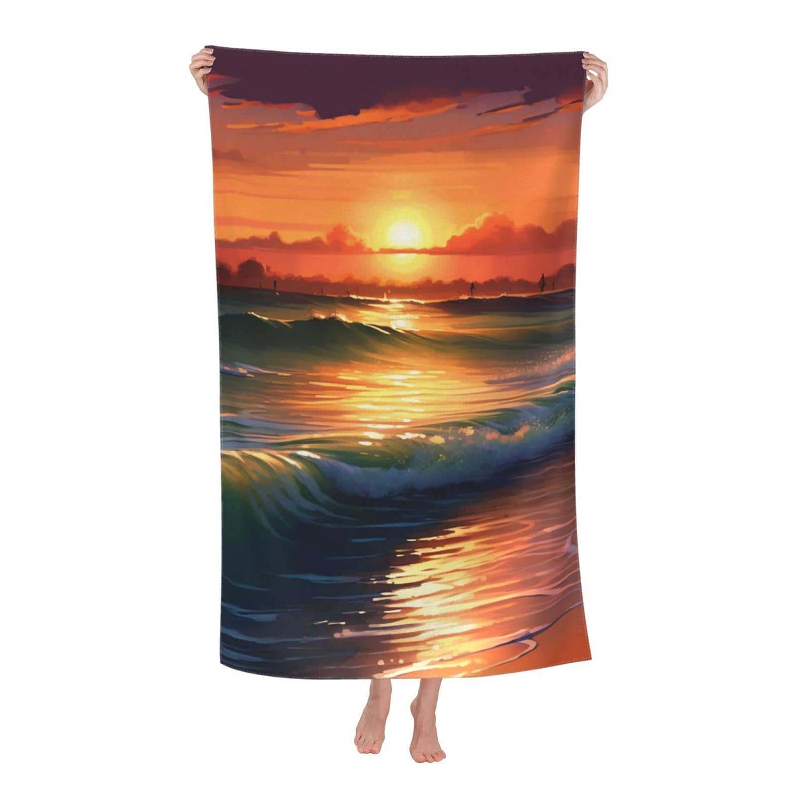 HLBSDM Sunset Seaside Beach Towel 52 x 32 in Vacation Essentials Quick Dry Sand Free Pool Swim Towel Super Absorbent Bath Towels Oversized Gym Towels Travel Blanket Gift