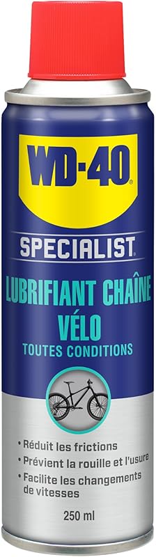 WD-40 SPECIALIST • Lubrifiant Chaîne Vélo Toutes Conditions • Aérosol • Formule au PTFE pour empêcher l'adhérence des saletés • Protection anticorrosion • Réduit les points de friction • 250 ML