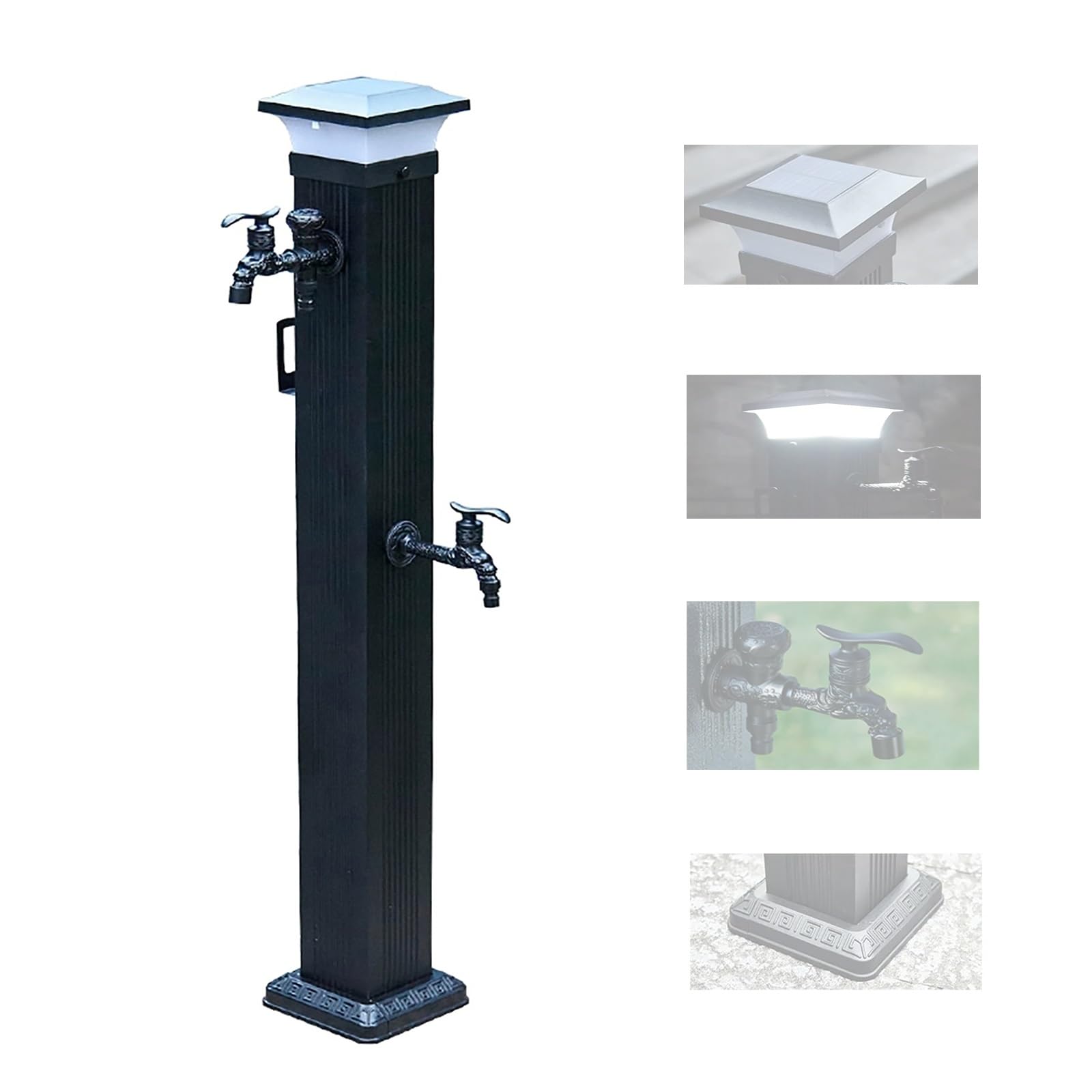 WOTZOV Solar Led Water Column With Outdoor Faucet, 31In Freestanding Water Spigot, Freeze-Proof Hose Stand, Garden Fountain Hydrant For Landscaping Decor，79cm/31in