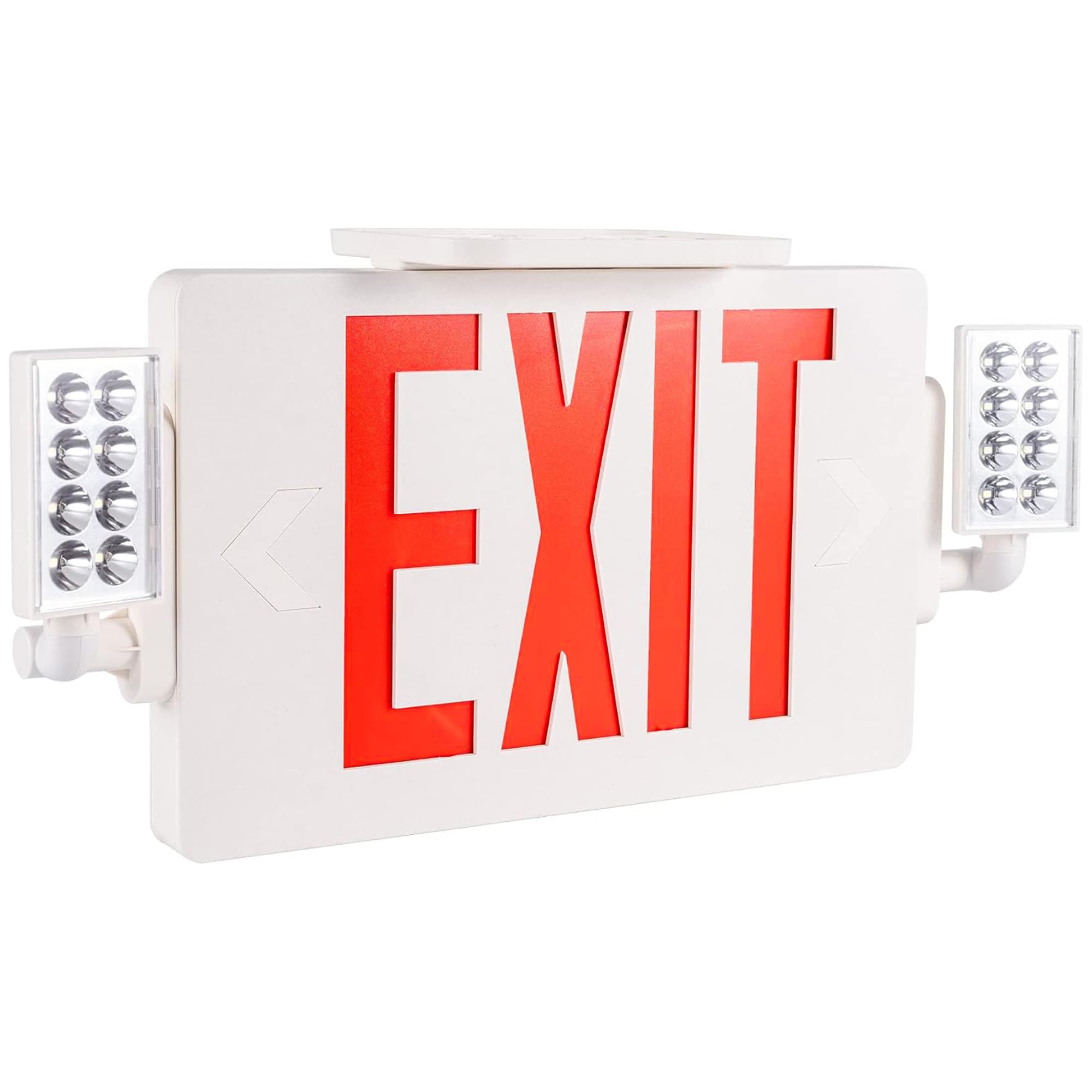 Gruenlich LED Combo Exit Sign, Emergency Light with 2 Adjustable Heads and Double Face, Back Up Batteries- US Standard Red Letter EXIT, UL 924
