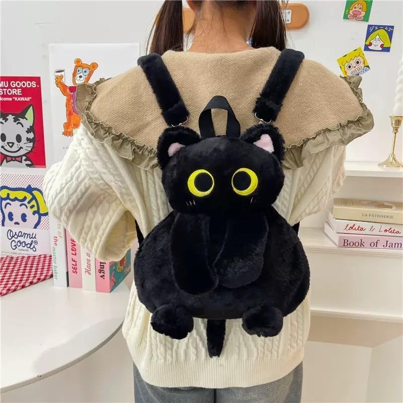 Cute Plush Black Cat Backpack, Stuffed Animal Backpack, Cute Cartoon Plush Bag for Girls Women - Image 4