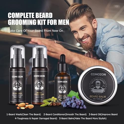 Beard Growth Kit-12 In 1 Beard Grooming Kit With Beard Oil, Beard Roller, Beard Balm, Beard Wash, Beard Conditioner, Brush, Comb & Scissors, Beard Care Kit Gifts For Men Father Dad Husband Boyfriend #TOP2