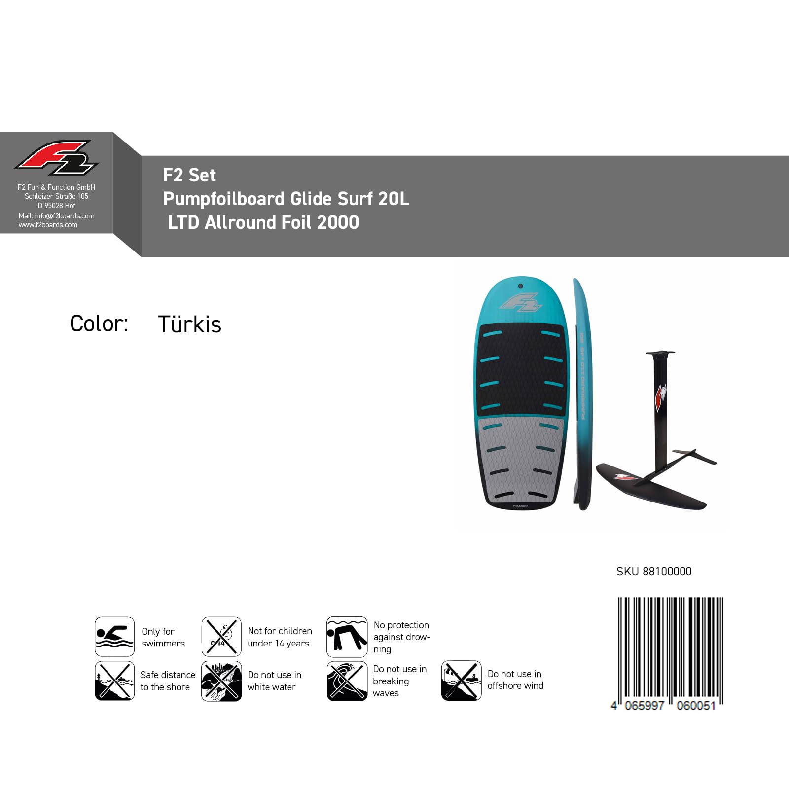 F2 Set Pumpfoilboard Glide Surf 20L |LTD Allround Foil 2000