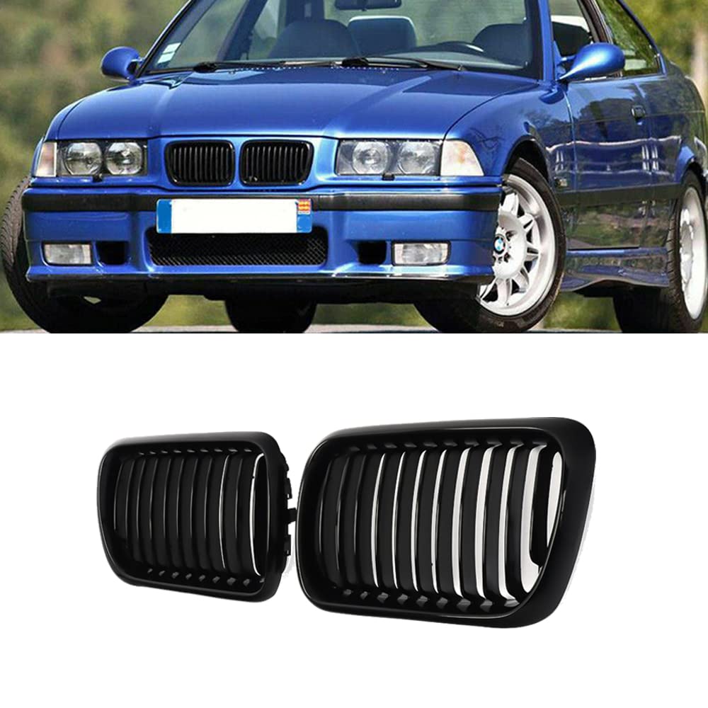 MAGICKIT Front Kidney Grill Grille Compatible with 3 Series E36 4DR/2DR & M3 LCI 1997-1999 (Gloss Black)