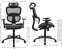 Vista 3 de Giantex Silla de oficina ergonómica, silla de computadora de malla con reposabrazos 3D ajustable, reposacabezas, soporte lumbar extraíble, sillas
