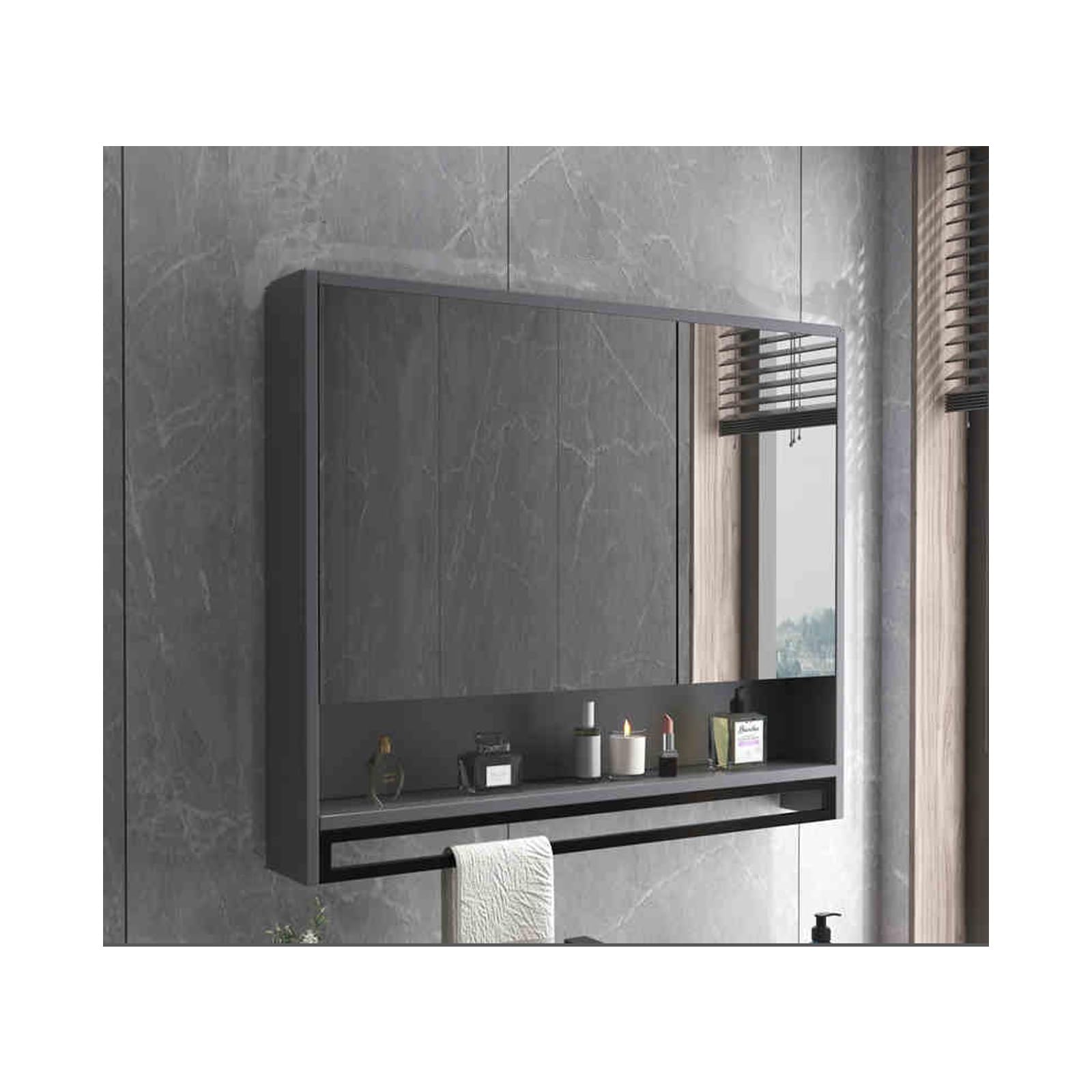 BKSXSOP Wall-Mounted Bathroom Mirror Cabinet, 80cm Gray Storage Unit with Internal Space for Toiletries and Medications, Stylish Vanity nizer.