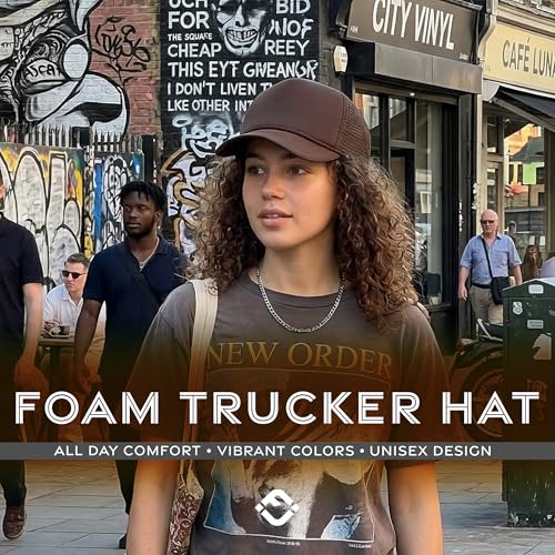 Image of Funky Junque Foam Trucker Hat, Trucker Hats for Women & Men - Blank Adjustable Snapback Mesh Back Baseball Cap