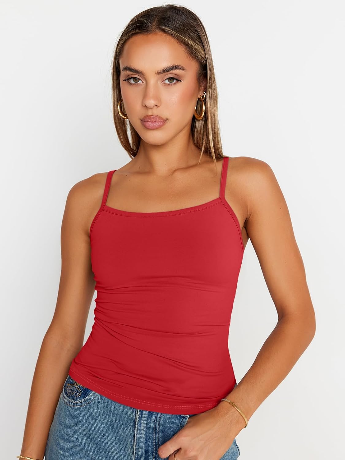 Trendy Queen Womens Adjustable Camisole Sleeveless Square Neck Spaghetti Strap Tank Tops Basic Shirt - Image 2