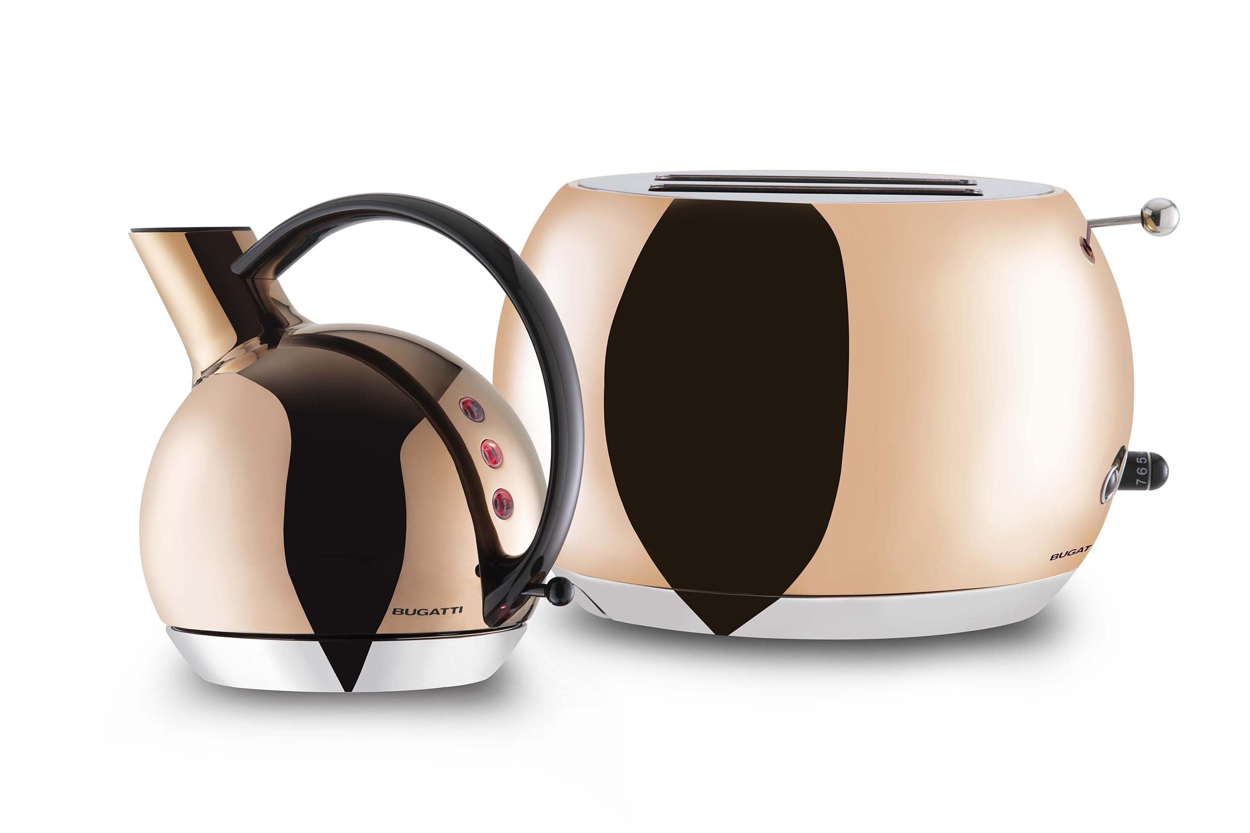 BUGATTI Romeo, Tostapane di Design Multifunzione in Acciaio Inox, 7 Livelli di Tostatura, 4 Funzioni, Pinze non Incluse, 870-1035 W, Colore Oro Rosa Lucido