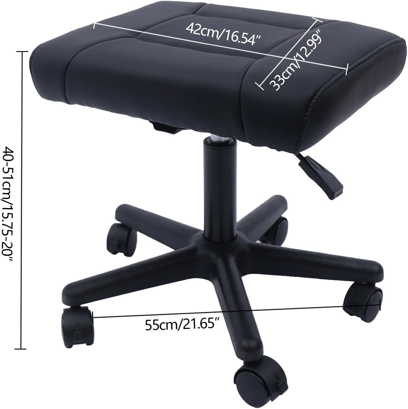 Black Adjustable Foot Stool with Wheels, Footrest Adjustable Height Footstool, Height Adjustable Rolling Leg Rest, Comfortable and Soft Leather Mat Footrest, for Bar, Home, Office Use