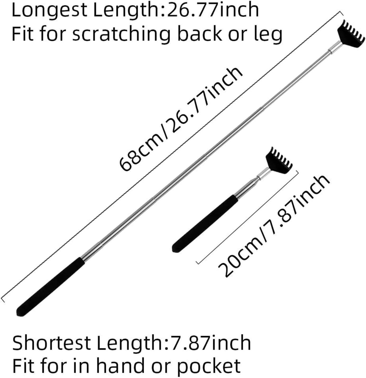 Back Scratcher, WOVTE Black Portable Extendable Stainless Steel Telescoping Back Massager for Adults Men Women Itch Relief (7.87 to 26.77 Inch) : Health & Household