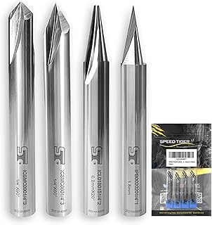 Carving Router Bit Set - ICARVE 60° & 90° V Groove, 15° Detail Carving Liner, 20° Flat Tip Profile Bit (4 Pieces) – Mill Bits Sets for DIYers & Professionals