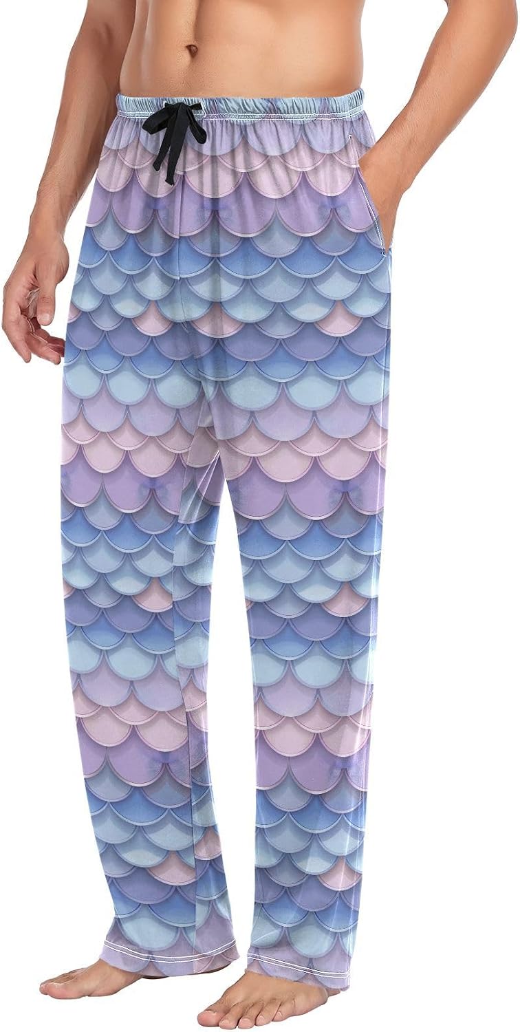 ALAZA Mermaid Print Gradient Men's Sleepwear Mens Pajama Pants Bottoms with Pockets, S